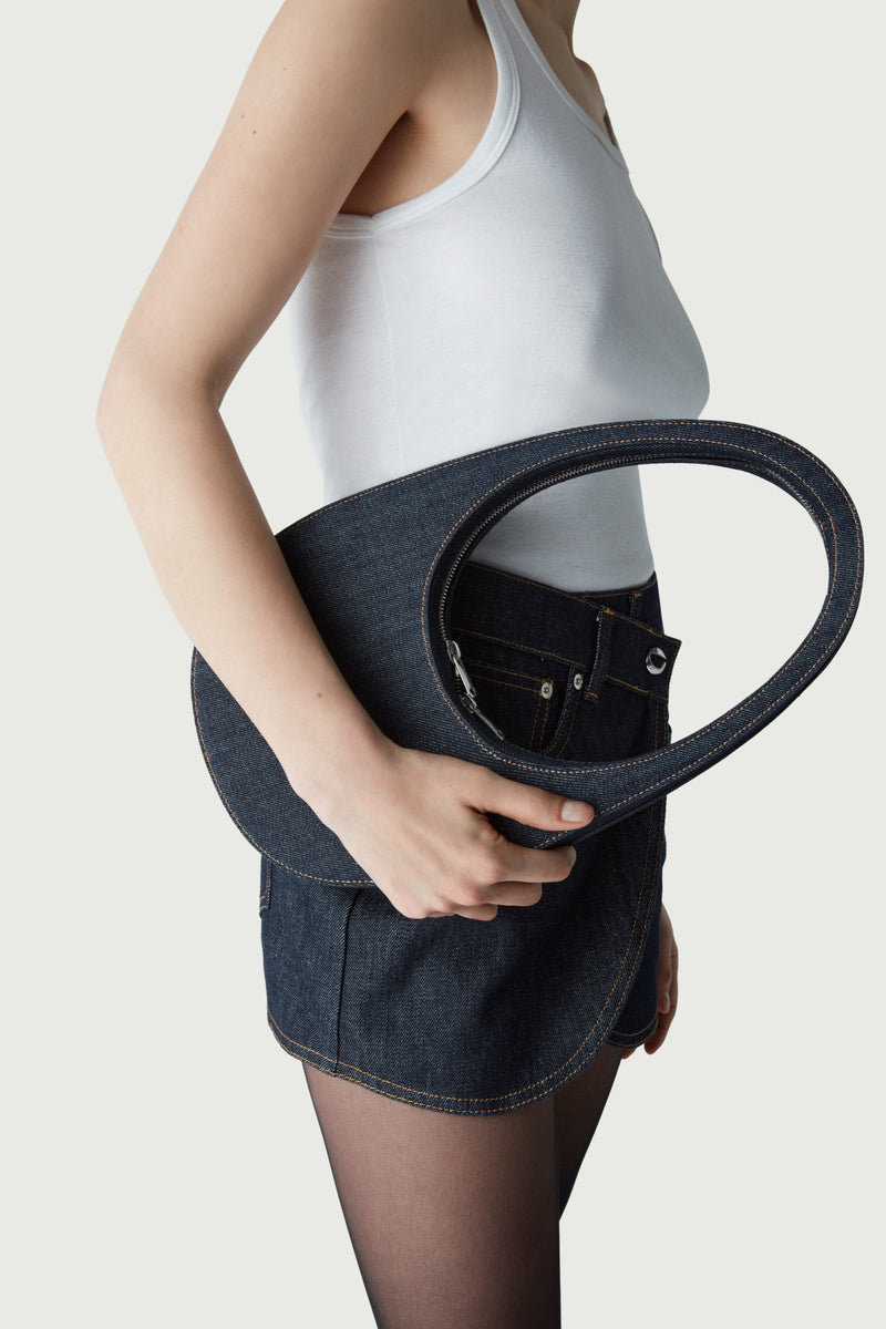 Coperni Swipe Mini Denim Shoulder Bag in Blue