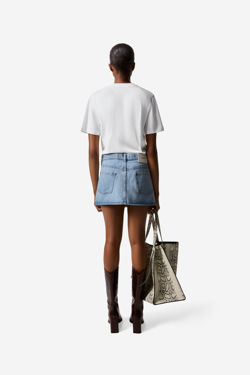 スカート COPERNI Woman Skirt Denim COPJ76F2014 BLU Coperni gathered-hem Denim Mini Skirt | Blue | FARFETCH