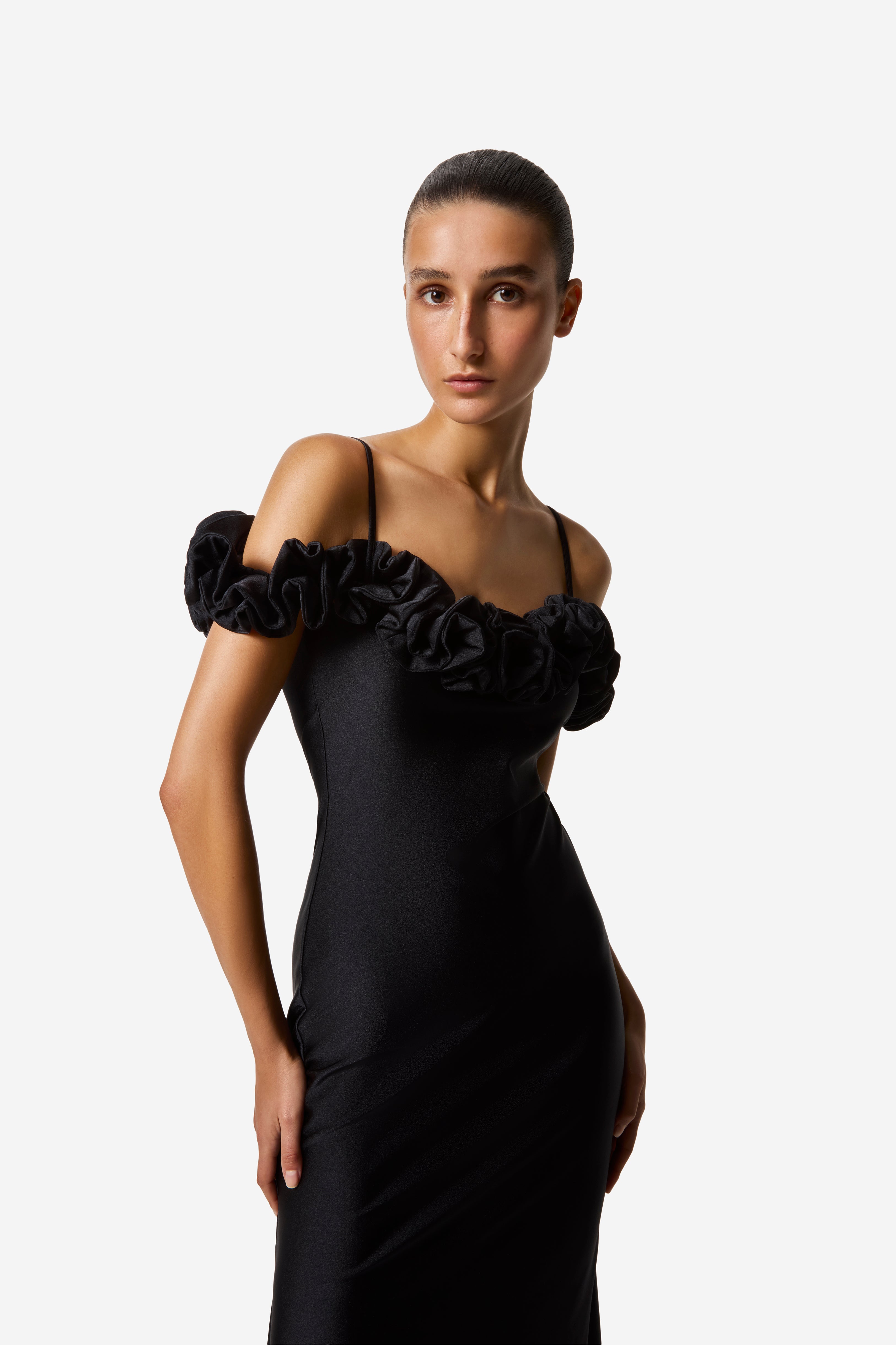 Little black dress with ruffles hotsell