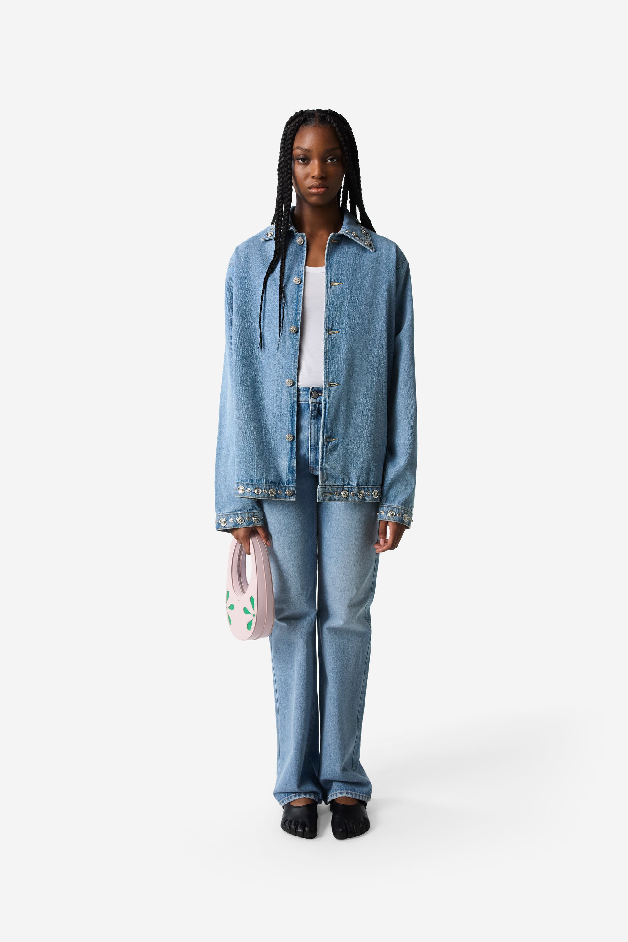 Studded blue jean jacket deals