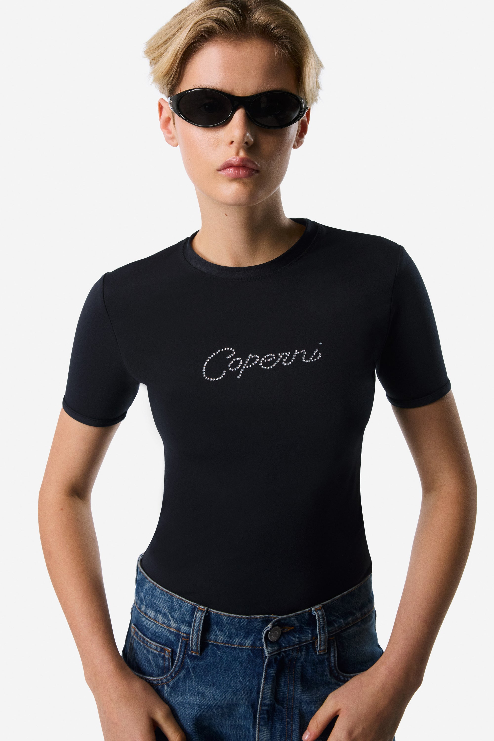 Tシャツ・カットソー Coperni Top Black Crystal Logo T-Shirt – Coperni