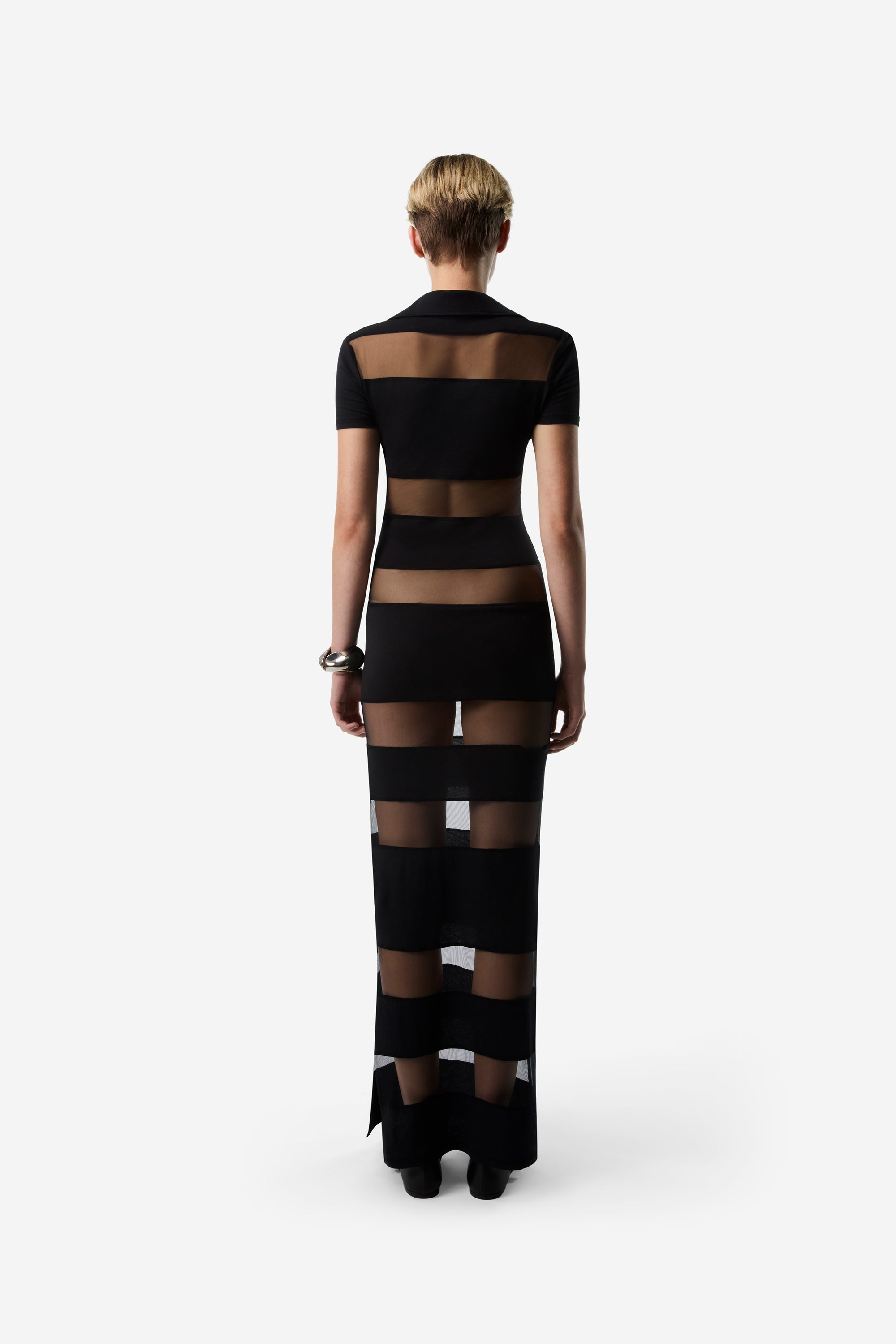 ワンピース COPERNI Woman Dress Black COPR135545 BLK Striped Sheer Polo Dress – Coperni