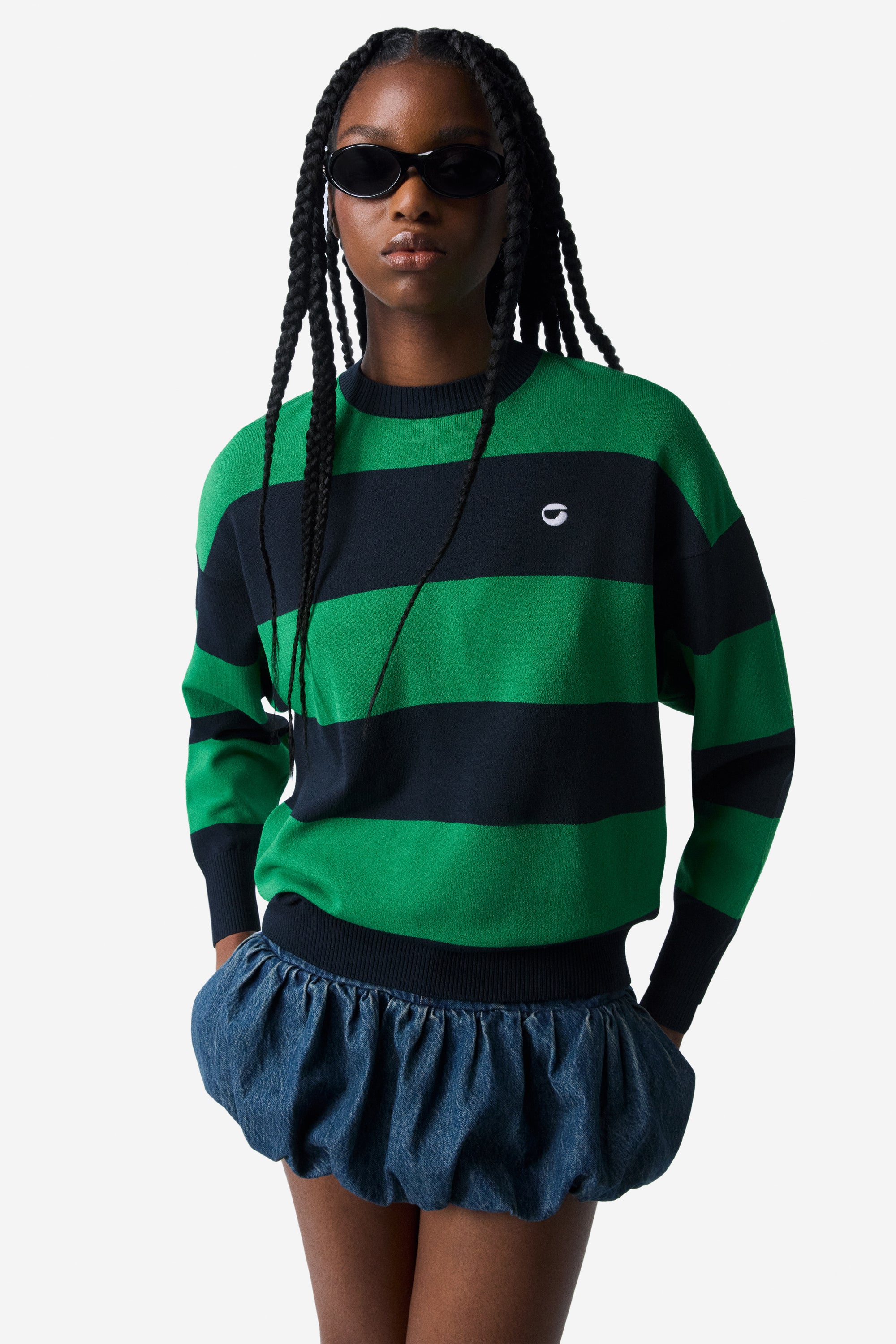 Striped crewneck sweater clearance